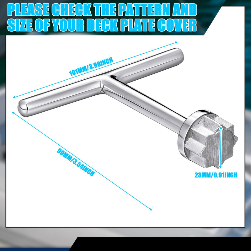 MorningRo Stainless Steel 23 mm T-Handle Star Pattern Key for Deck Plate and Deck Fills Portable Winches Key Versatile Sailboat Tool Rust-Resistant Maritime Tools