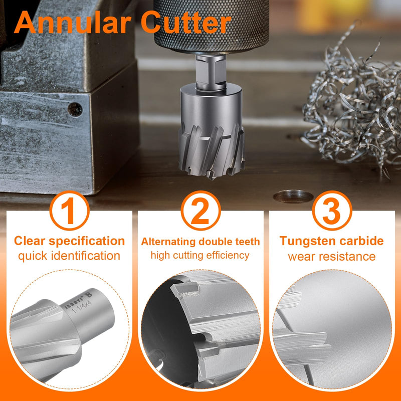 HARFINGTON Annular Cutter 1-1/4" Dia 4" Depth 3/4" Shank TCT Cutting Drill Bits with Pin for Magnetic Drill Press 1-1/4" x 4"