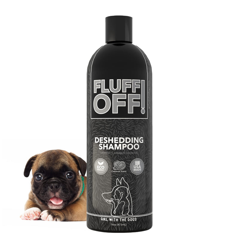 Soap Dispensing Pet Wash Sprayer Nozzle and FLUFF OFF! by Girl With The Dogs, Natural Deshedding Dog & Cat Shampoo 16 oz