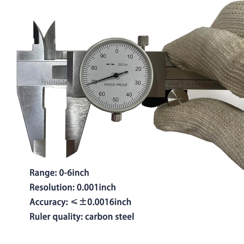 6 Inch Dial Caliper, MFQNENLK 4-Way Measurement Calipers, 0.001 Accuracy Imperial Shockproof Measuring Tool with Plastic Case