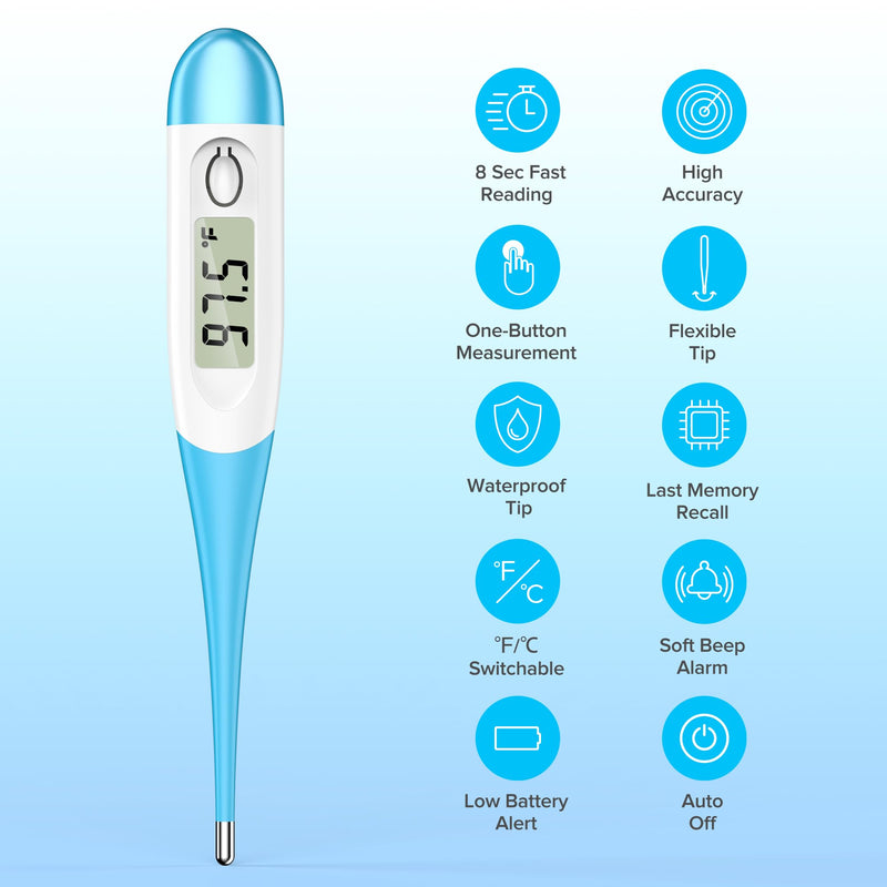 Thermometer for Adults and Kids with 8 Seconds Fast Accurate Reading, Accurate & Safe Baby Thermometer for Oral, Rectal or Under Arm Use, Digital Thermometer with Fever Alarm, Large LCD Display