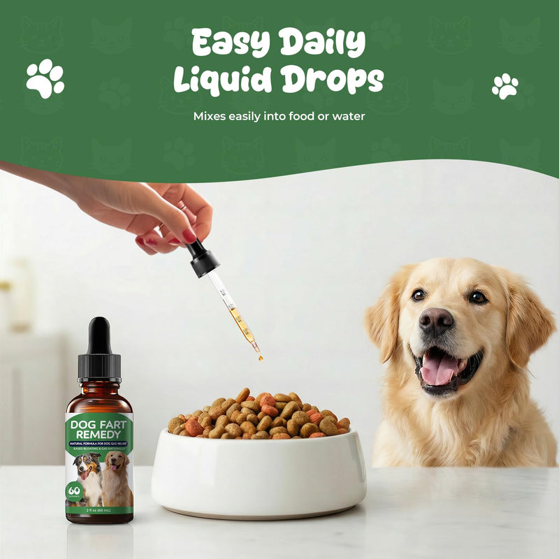 Dog Fart Remedy & Dog Gas Relief Drops – Probiotic Digestive Support for Bloating & Gut Balance – Dog Constipation Relief & Stool Support – Herbal Digestive Supplement for Dogs – 60 ml