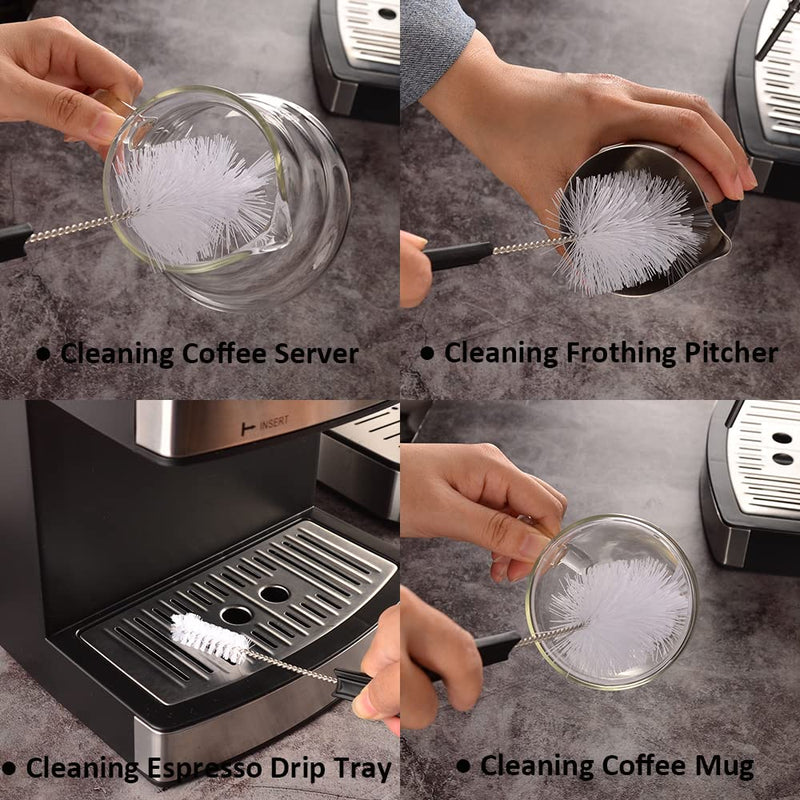 CAFEMASY Espresso Machine Cleaning Brush Kit and Coffee Machine Cleaning Brush Cleaning Espresso Machine Group Head Steam Wand Milk Frother Drip Tray Coffee Mug