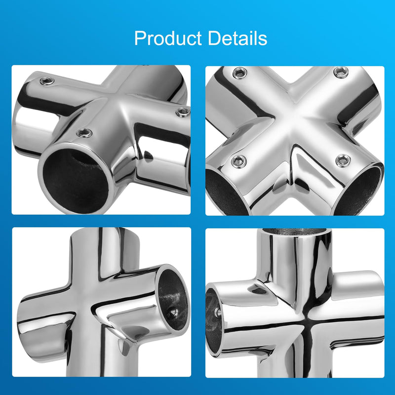 Boat Handrail Fitting 90 Degree 4-Way Cross Tube Pipe Connector for 1" Round Tubing, 316 Stainless Steel Pipe Joint, Marine Grade Pipe Fitting (2-Pack) 1 Inch