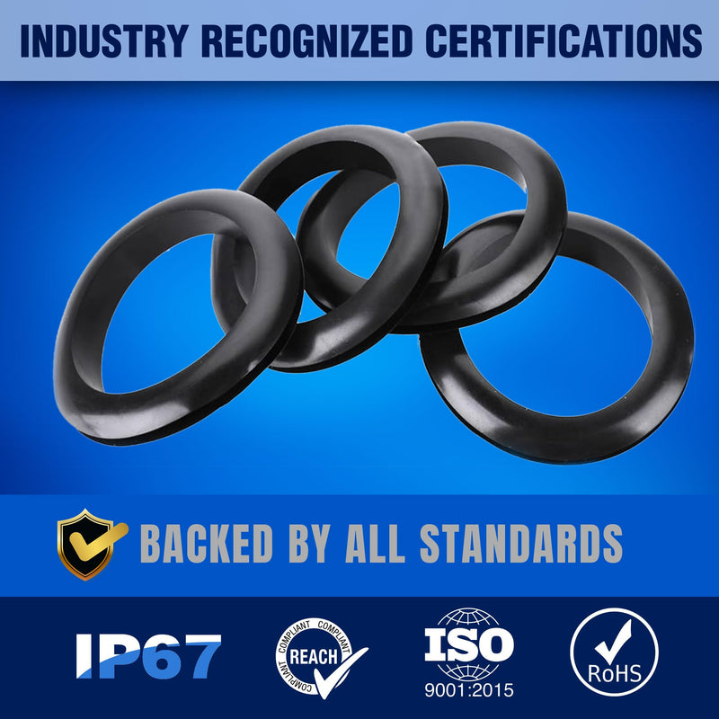New Age America® 190pcs Rubber Grommets Kit | 1/4 Inch to 1 Inch | 9 Sizes | Black Wire Grommets | Eyelet Ring Gaskets | Double Sided Round | 1/4", 5/16", 3/8", 7/16", 1/2", 5/8", 3/4", 3/4", 7/8", 1" 190 PCS | Eyelet Ring