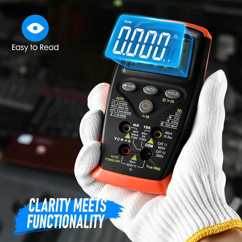Digital Multimeter, TRMS 6000 Count Auto-Ranging DC AC Voltmeter Ohm Volt Amp Tester for Voltage Current Resistance Capacitance Continuity NCV, Tests Diode with Test Probes for Electricians 42SMART