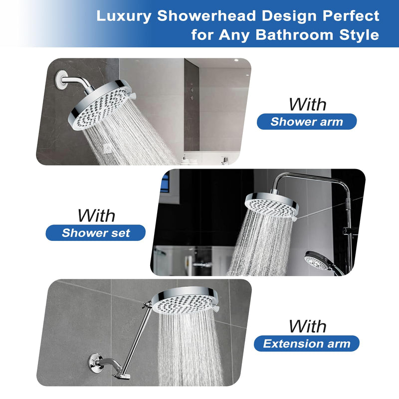 Shower Head High Pressure: 6" Rain Shower Head for Bathroom Upgrade with 7 Modes & Easy Clean Nozzles - 360° Adjustable Family Spa Showerhead for Men Women (Chrome)