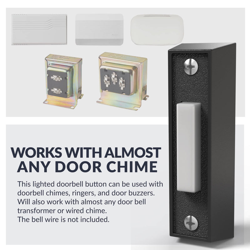 Newhouse Hardware LED Lighted Sturdy Plastic Door Chime Push Button BT4BL Black | Classic Rectangular Lighted Door Bell Button | Replacement Wired Doorbell Button for Most Door Bell Chimes