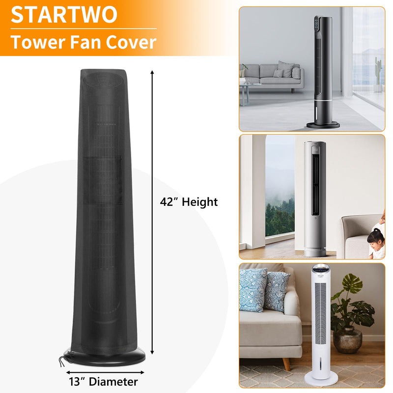Tower Fan Cover, Waterproof Dustproof Fan Protective Cover with Pocket, Oscillating Tower Fan Covers with Remote Outdoor or Indoor Stand up Fan for Home Bedroom Office Fan Cover, Black, 13" D×41" H Round-13"D×42"H