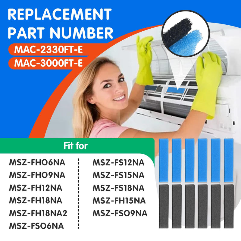 12 PCS Replacement Mini Split Air Filter Compatible with Mitsubishi Electric MAC-2300FT-E MAC-3000FT-E, 8.3 Inch, without Frames 12PCS