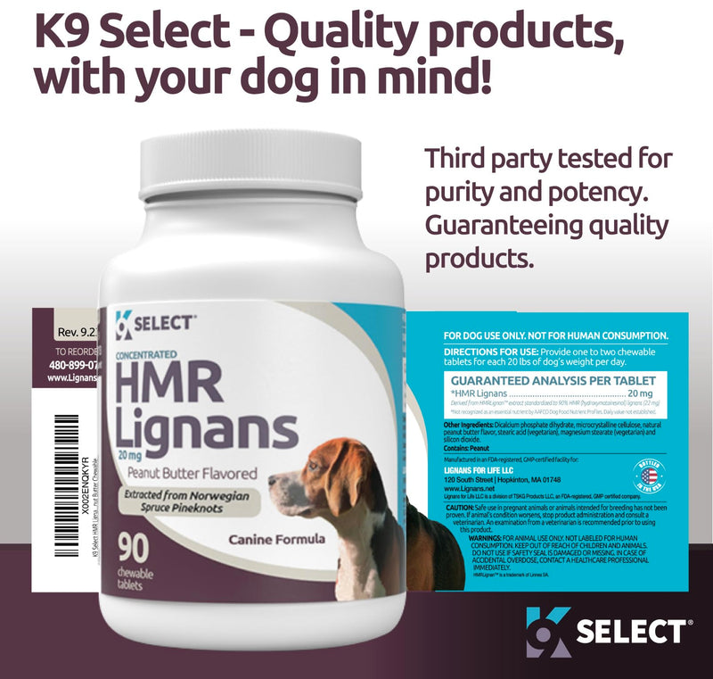 K9 Select Wellness Bundle for Dogs: Peanut Butter Flavored HMR Lignans (20mg, 90 Tablets) & Beef Flavored Melatonin (6mg, 90 Chewable Tablets) - Holistic Health Assistance - Small to Large Breeds