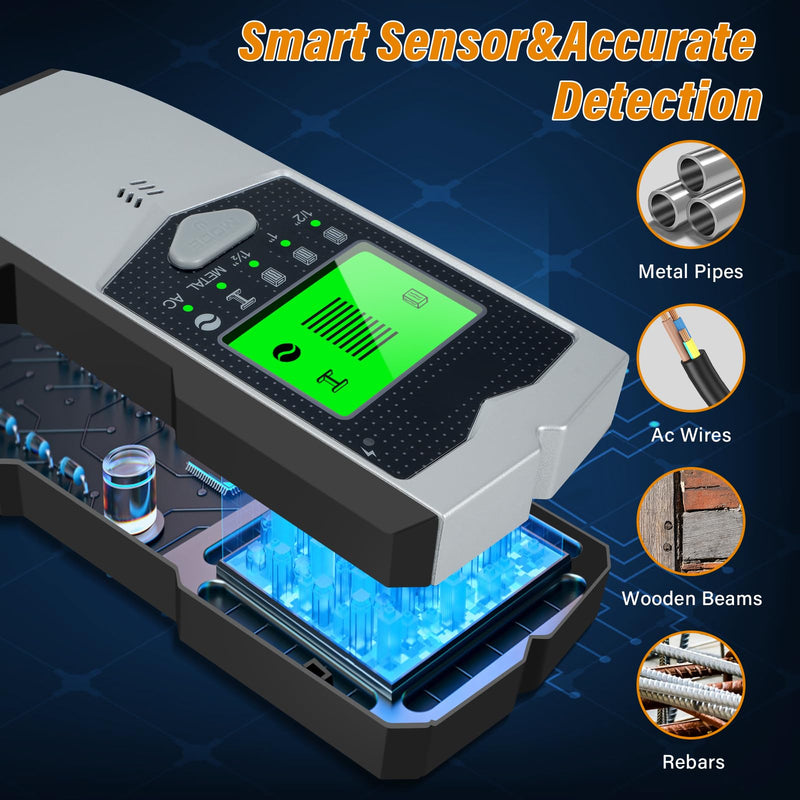 Stud Finder Wall Scanner, 5 in 1 Multifunctional Wall Detector Scanner with Upgraded Smart Sensor, HD LCD Display & Audio Alarm for the Center and Edge of Wood, Metal, AC Wire & Studs Pipe Detection