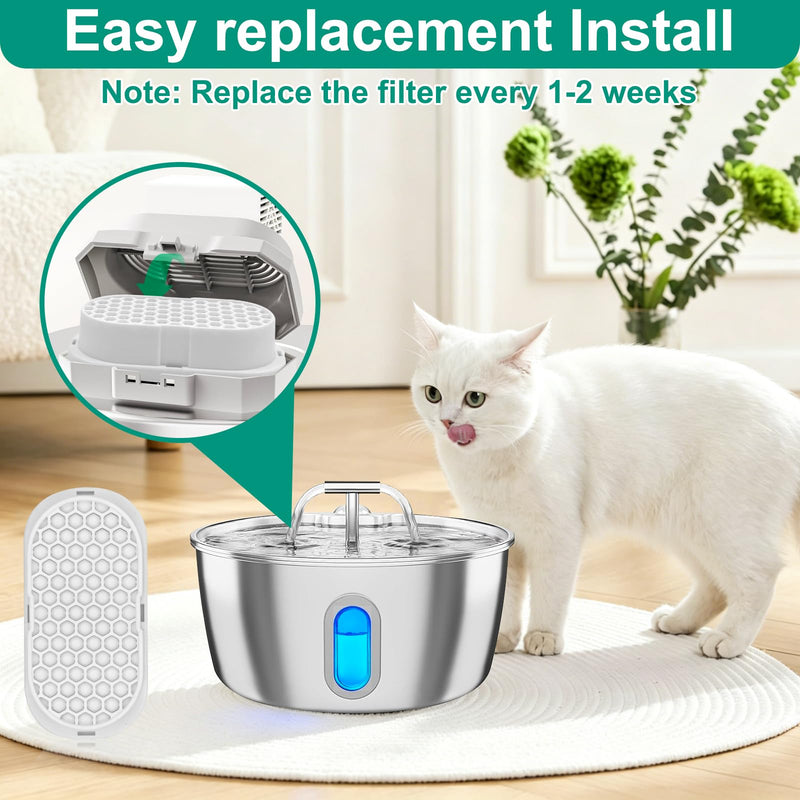 24 Pack Cat Fountain Replacement Filters for Neareal 108oz/3.2L Stainless Steel Pet Water Fountain, Pet Water Fountain Fliters (12 Filters & 12 Sponges)