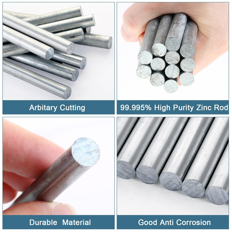 Yaocom 12 Pcs Zinc Rod Zinc Metal Anode 99.995% High Purity 3.94 x 0.39 Inch Anti Corrosion Good Conductivity Smooth Surface for Scientific Experiment Research, Silver