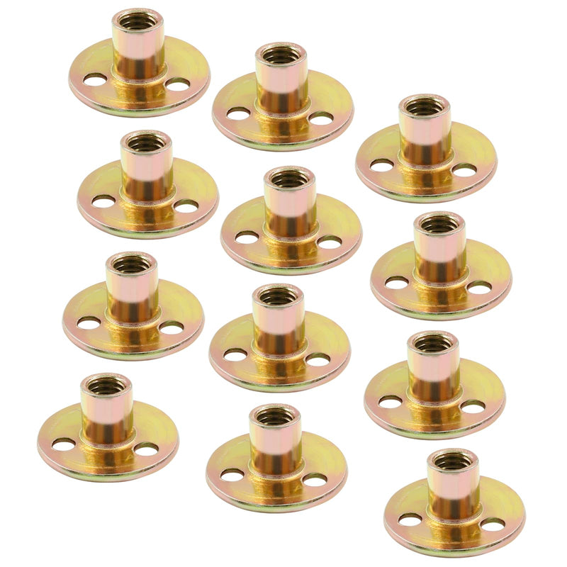Hordion 12Pcs 3/8"-16 Carbon Steel T Nuts, Round Base Plate Nut, Furniture Hardware Flange Insert Female Thread