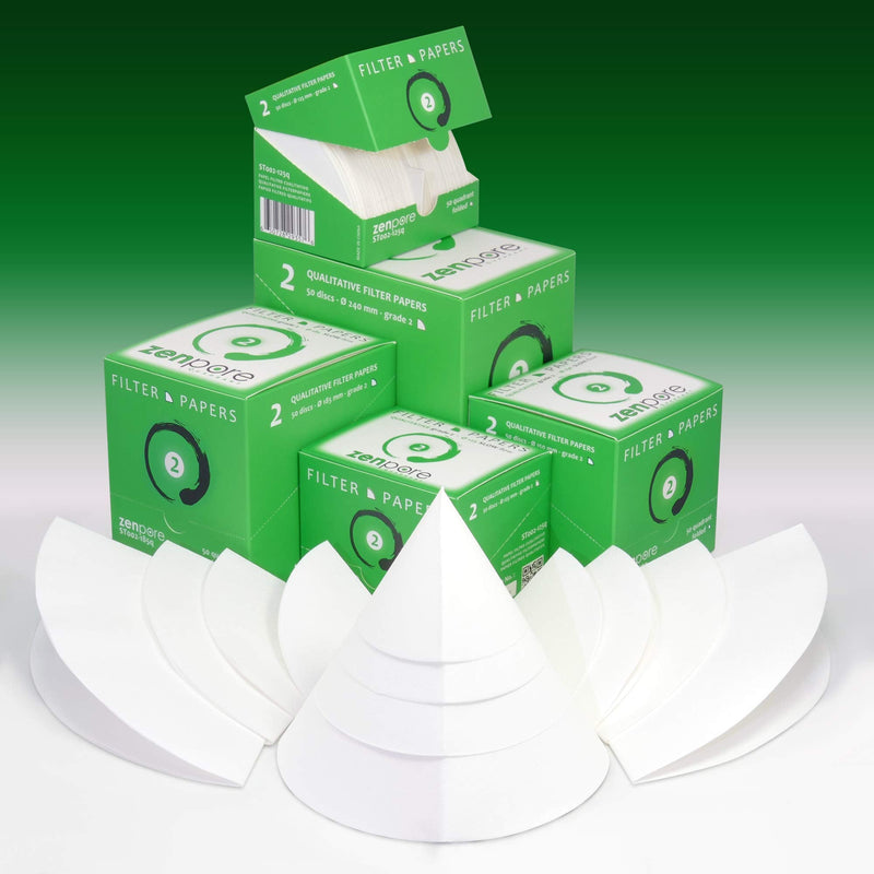 Qualitative Filter Paper 18.5 cm Quadrant Folded Filter Paper, Qualitative Grade 2 - ZENPORE Slow Flow 185 mm (50 Discs) 18.5 cm diameter