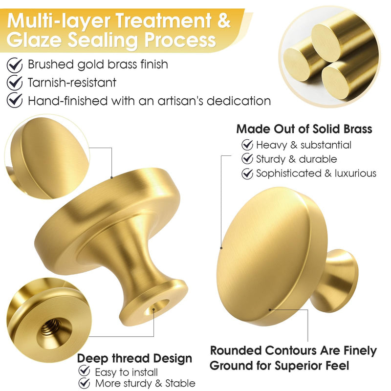 Solid Brass Cabinet Pulls Handles 3-3/4 Inch Hole Center Brushed Brass Finish Luxurious Cabinet Hardware Dresser for Kitchen Drawer Dresser Cupboard 5 Pack