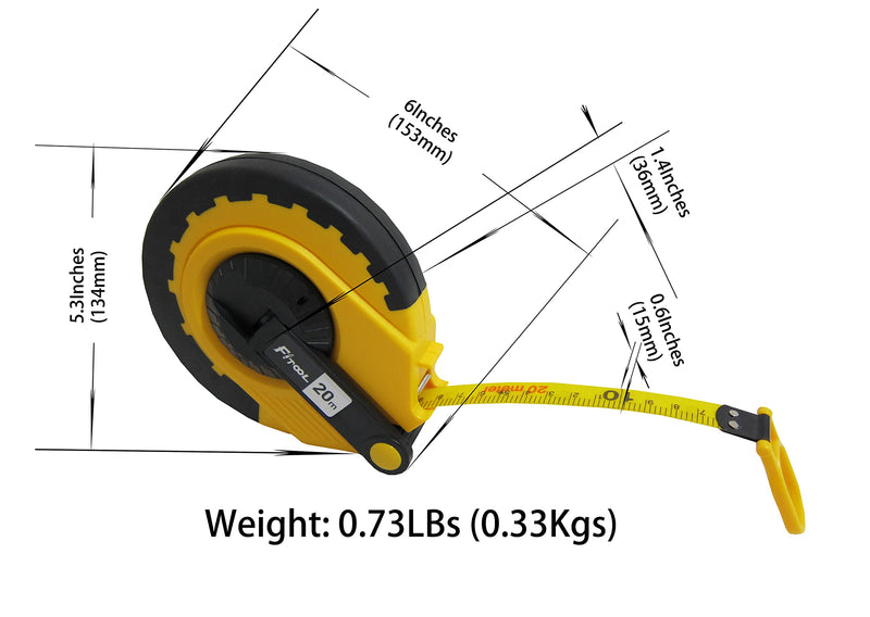 66Feet Fiberglass Measuring Tape, Dual-Sided Measuring Reel with Feet and Meters, for Sports, Landscaping, Building, Masonry， Carpentry, Contractor Engineer's Measuring Tape 20M