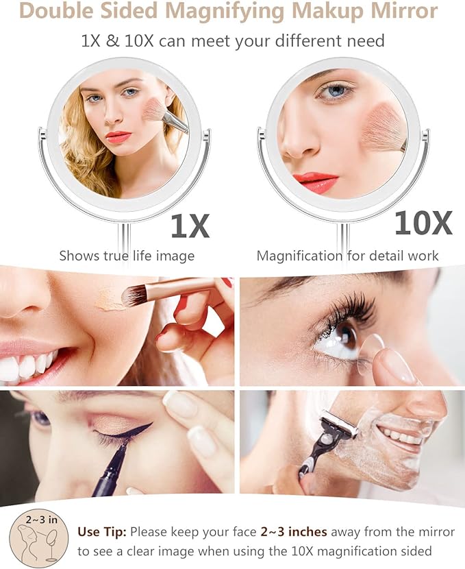 Cheftick Double Sided 1x & 10x Magnifying Makeup Mirror Tabletop Magnifying Vanity Mirror 360 Degree Rotation for Bathroom or Bedroom Transparent - NewNest Australia