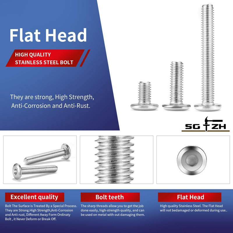 M6 x 10mm 20Pcs Flat Head Hex Socket Cap Screws Bolts, 304 Stainless Steel 18-8, Full Thread by SG TZH (with Hex Spanner) 20 M6 x 10mm