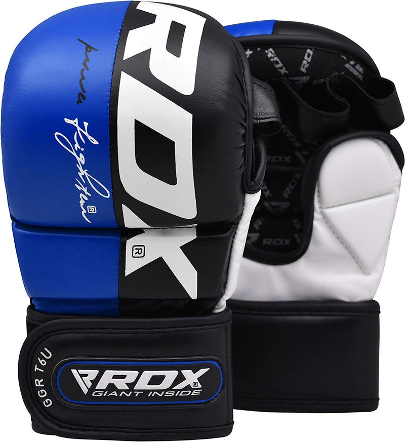 RDX MMA Sparring Gloves Martial Arts, Muay Thai, Kickboxing, Ventilated Open Palm for Grappling, Karate Mitts for Adults Blue Large