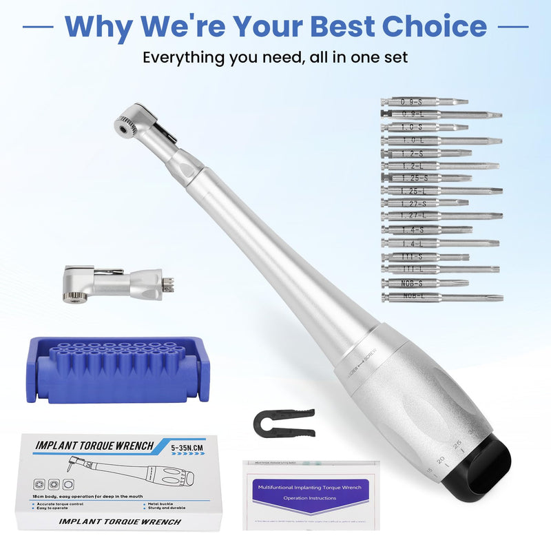 Implant Universal Hex Driver Screw Screwdriver Kit, with (5-35N.Cm) 7 Kinds of Torque +16 Universal Screws, Metal Plate Lock Design, Dual Head Design, for Dental Clinic