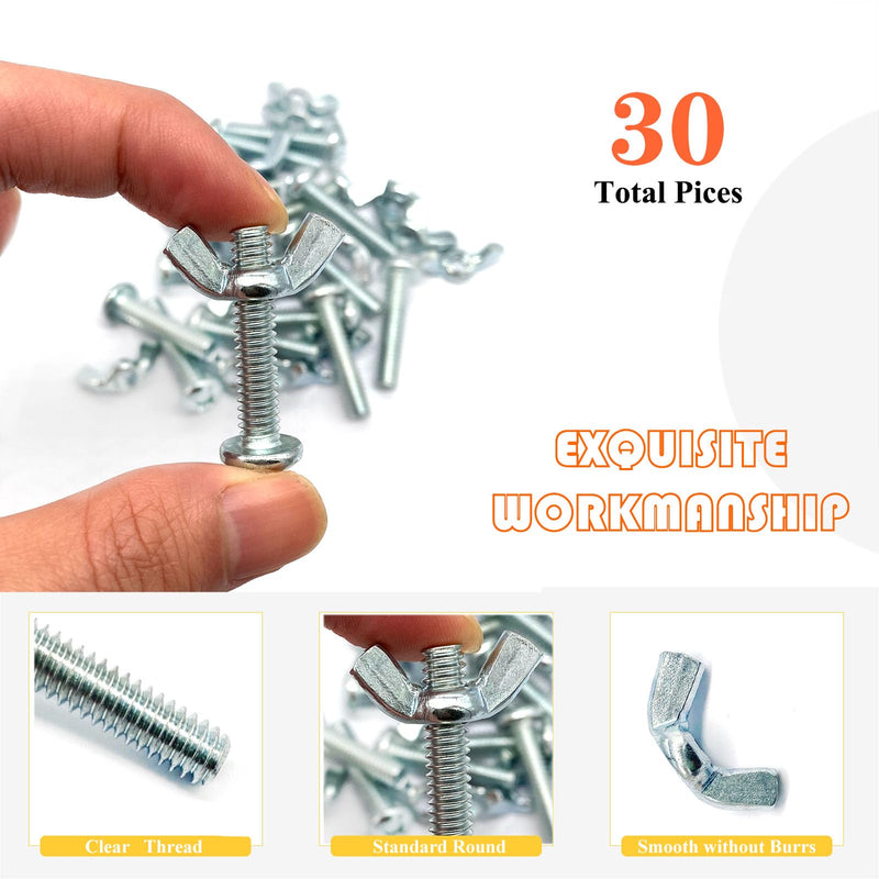 30Pack 1/4"-20 x1-1/4" Screw Bolts and Wing Nut Kit 15pcs Machine Screws with Round Head Phillips 15pcs Butterfly Hand Twist Tighten Nut Zinc Plated Hardware Fitting Fastenings Assortment Kit 30 Pack 1/4"-20 x1-1/4"
