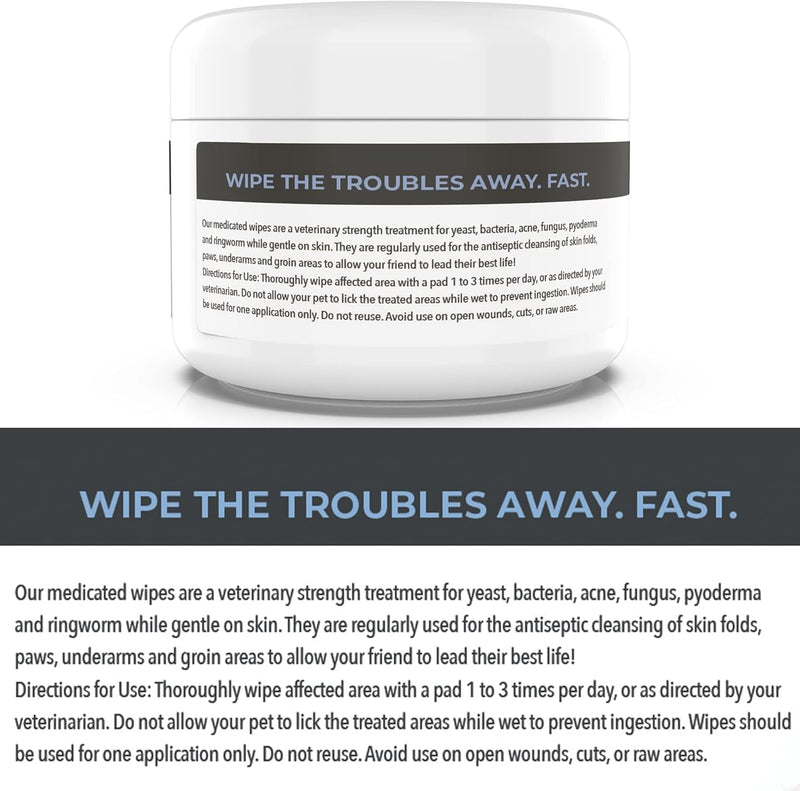 Advanced+ Medicated Antibacterial & Antifungal Wipe For Dogs & Cats – Contains Ketoconazole & Chlorhexidine - Dog Skin Yeast Infection Treatment - For Ringworm, Pyoderma, Bacteria & Fungus. 50 pads 1 x 50 Wipes