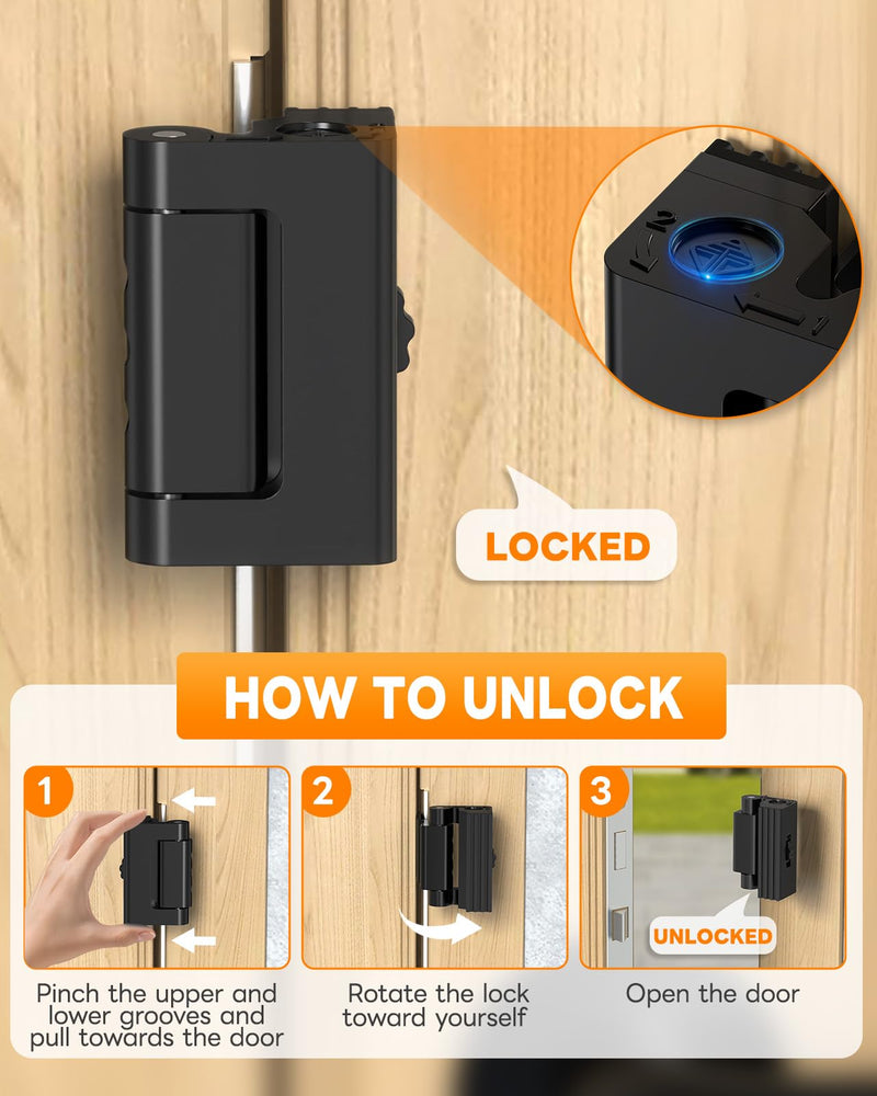 Portable Door Reinforcement Lock for Travel & Home, No Screws Instant Install Safety Lock for Inward Swing Front Door, Hotel, Apartment - Extra Latch from Inside Withstand 800lbs (Black-3PCS) Black-3PCS