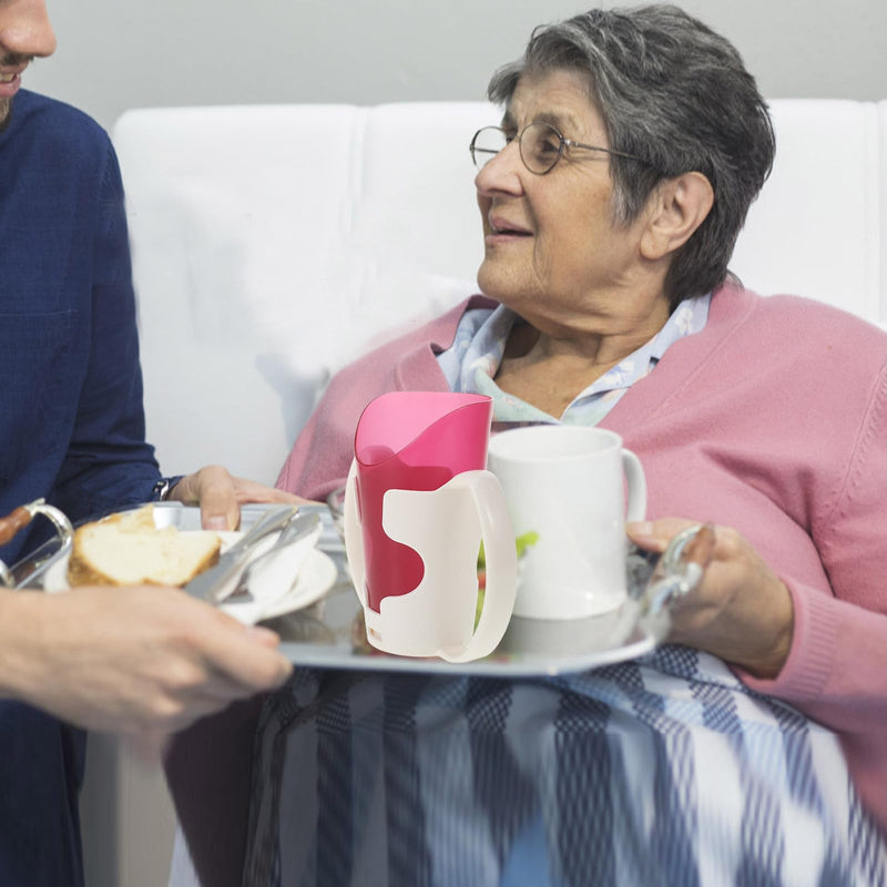 Luxshiny Nosey Cup with Handles, Elderly Care Feeding Cup, -Choke Cup for Bedridden Patients, Disabled, Elderly, Dysphagia Cup for Liquid Feeding, 5.50X5.11X2.55in (Magenta)