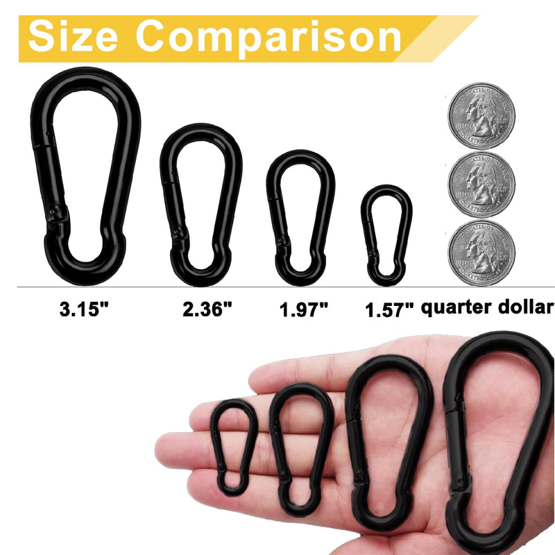 Spring Snap Hook Black Carabiner ，Sunxer Tool Small Black Carabiner Clip 1.57 inch 5 PCS Heavy Duty Carabiner Clip Qick Link for Keychain Dog Leash Locking Camping Fishing Hiking 1.57inch(M4)--5pcs