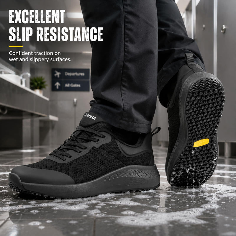 Men’s Slip Resistant Work Shoes, Non-Slip Breathable Sneakers | Made for Busy WorkDays 9 Black