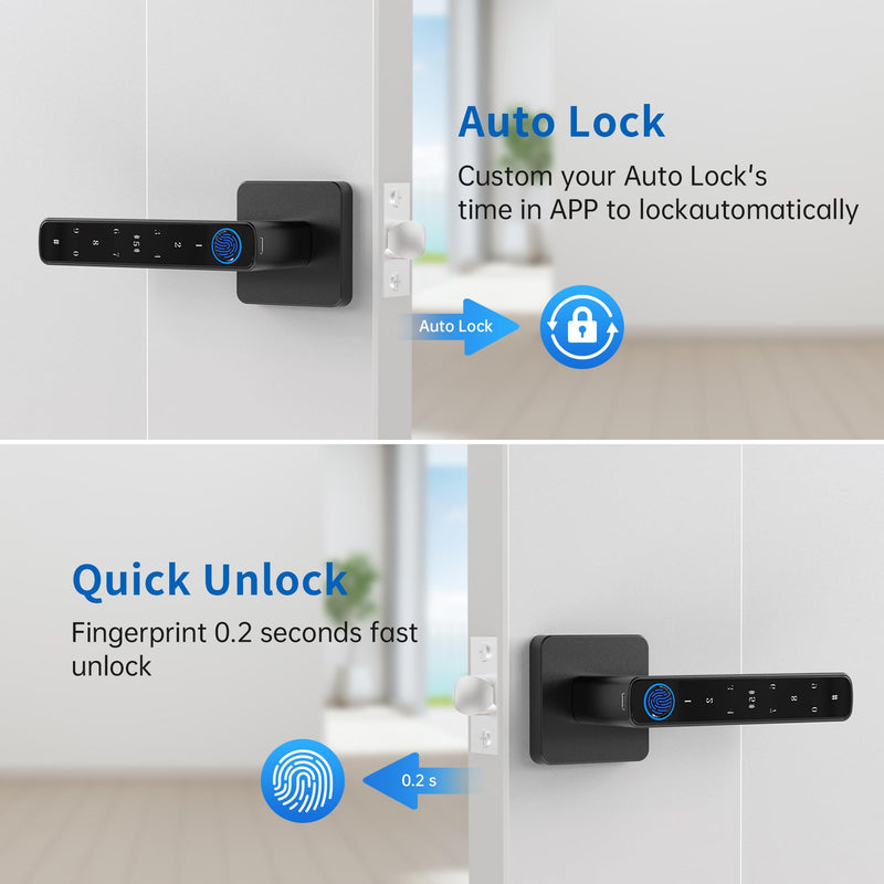 Fingerprint Door Lock-Smart Door knob, Biometric Door Locks,with App/Code/Backup Key/Fingerprint/IC Card, Smart Door Knob Keyless Entry Door Lock with Handle for Home Hotel Office Apartment Bedroom Black