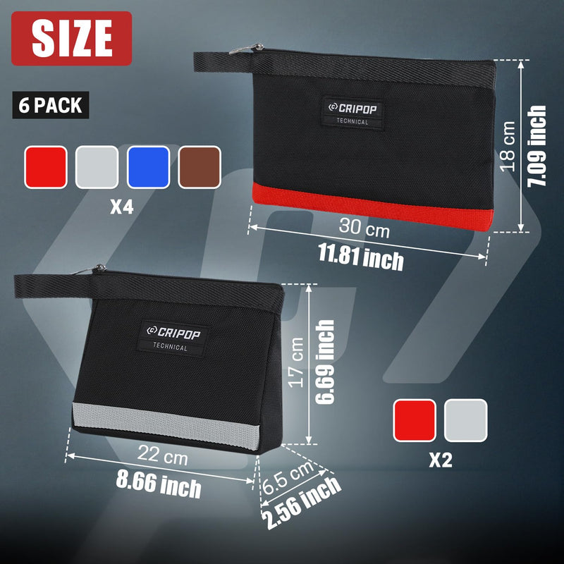 6 Pack Tool Pouches with Zipper, 1680D Tools Bag Storage Kit with 4 Zipper Bags and 2 Stand-up Tool Bags, Multipurpose Tools Utility Pouches Storage Organizer 2 Stand-up Zipper Bags+4 Zipper Bags