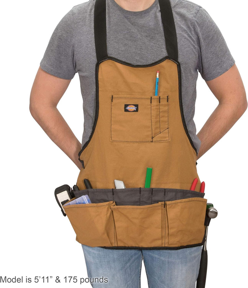Dickies 16-Pocket Workshop Bib Apron, Durable Canvas Construction, Reinforced Edges, Adjustable Belt, Grey/Tan Tan