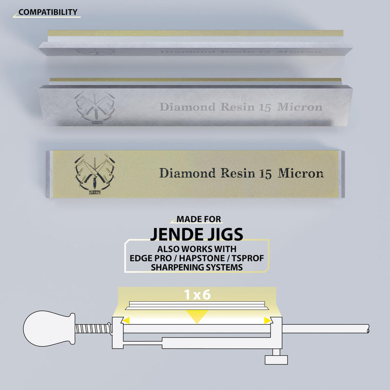 Jende 1x6" Resin Diamond Sharpening Stone for Edge Pro, Hapstone, TSProf, Jende JIGS for Knives (15 Micron (1,000 Grit)) 15 Micron (1,000 Grit)