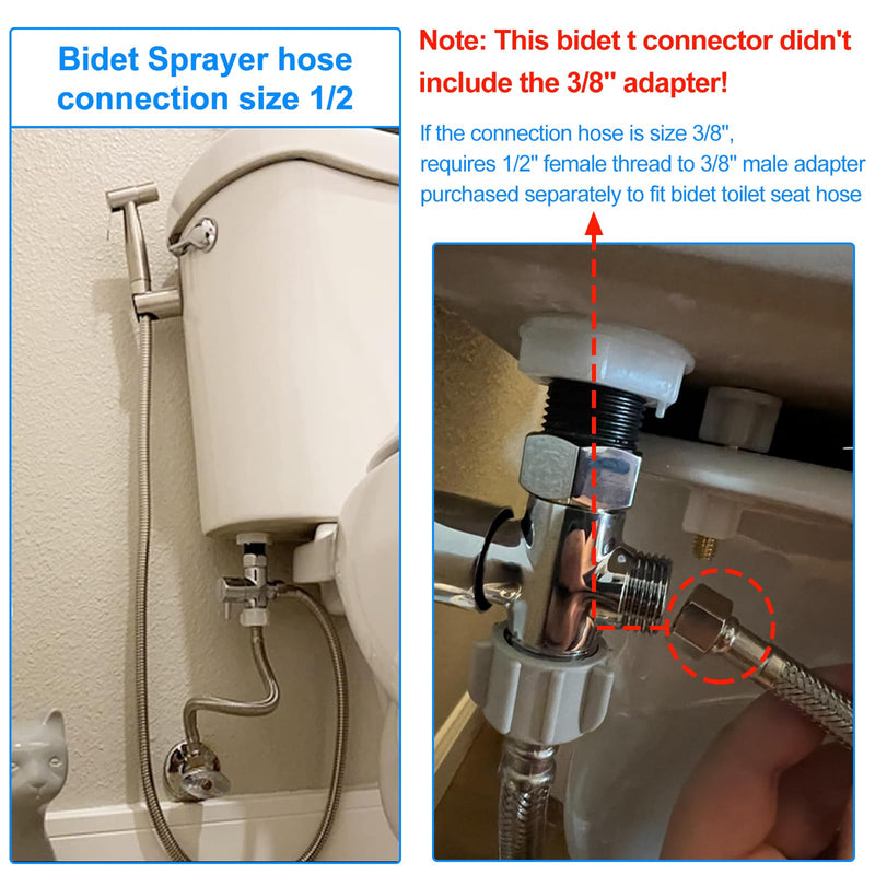 Bidet T Adapter with Shut-off Valve: 3 Way Brass T-valve for Bidet 7/8”X 7/8”X 1/2” - Tee Connector Leakproof Adjust Water Pressure Toilet Attachment Bathroom Installation Metal