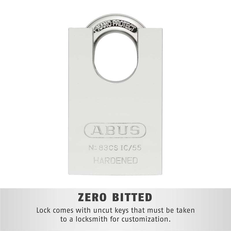 ABUS 83CS/55-300 Schlage Rekeyable Chrome Plated Brass Padlock, Zero Bitted Silver 1