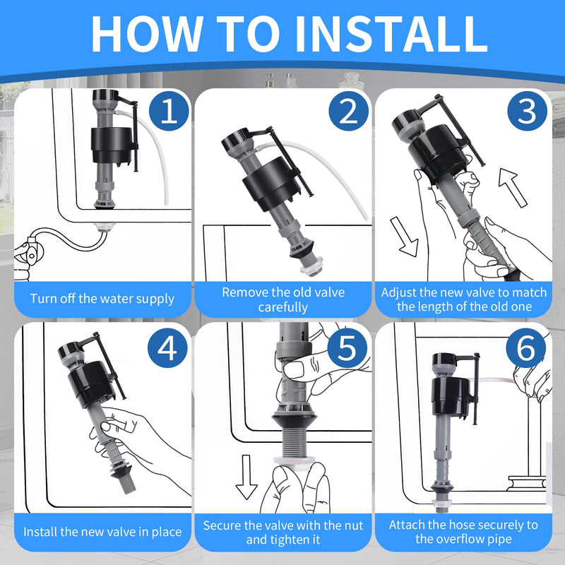 4 Pack Toilet Fill Valve Replacement Kit with Gloves, Adjustable Universal Toilet Tank Fill Valve, Quiet Leak-Proof Toilet Valve for Easy DIY Home Repair (8–13 in, G15/16") 4