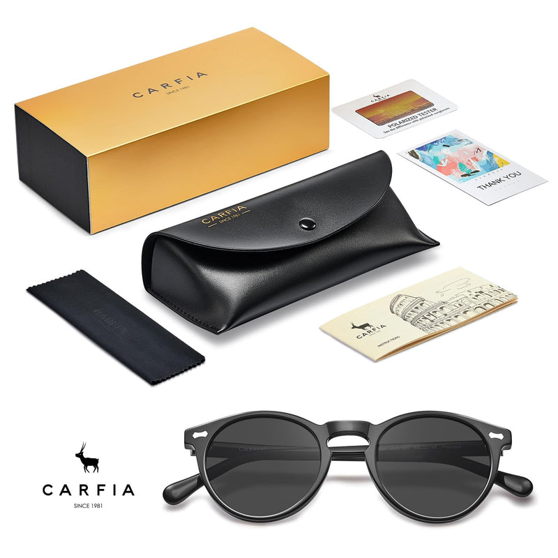 CARFIA Polarized Sunglasses for Women: Acetate Frame, Small/Medium Size, UV400 Protection - Anti Glare CA5288 3. Black Frame Grey Lens Small Face Frame Width 138mm