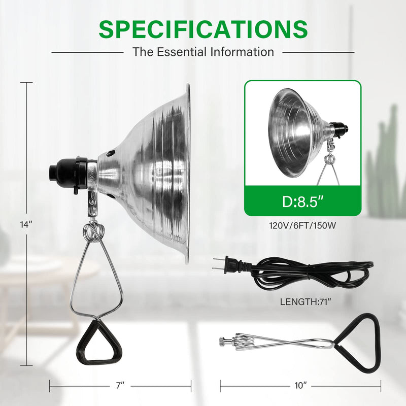 Simple Deluxe Clamp Lamp Light Socket with 8.5 Inch Aluminum Reflector, Suit for Max 150 Watt Lamp (No Bulb Included) with 18/2-Gauge 6 Feet Cord, 1-Pack 8.5 Inch (150 Watts)