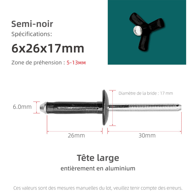 40Pcs Tri Fold Aluminum Folding Large Flange Round Head Blind Rivets,Tri Grip Exploding Large Cap Pop Rivets for Automotive, Soft or Plastic Materials (Black, 15/64" x1-1/32) Black 15/64"x1-1/32"