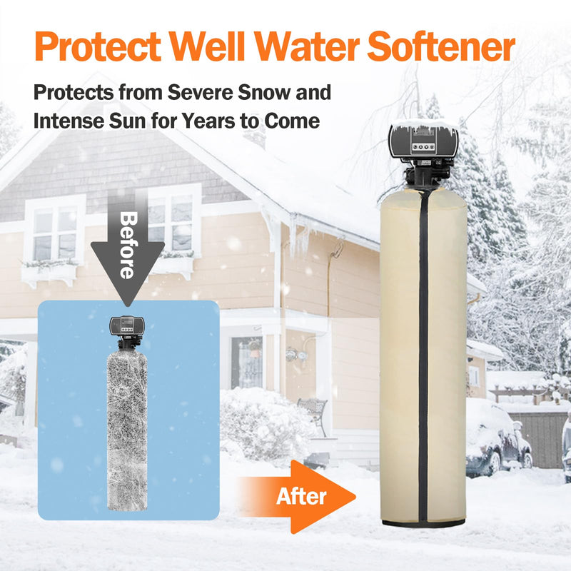 Water Softener Cover Outdoor, 3 Layers Insulation Water Softener Tank Jacket, Heavy Duty Outdoor Insulated Water Softener Tank Cover, 9.5''D x 54''H(COVER SIZE, NOT WATER SOFTENER SIZE)- Beige - NewNest Australia