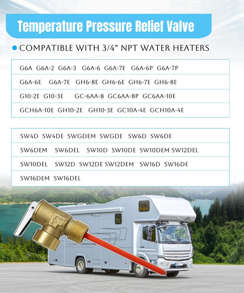 Temperature and Pressure Relief Valve with Extended Probe Fits For Suburban 3/4" NPT Thread RV Water Heaters Parts (150 PSI)