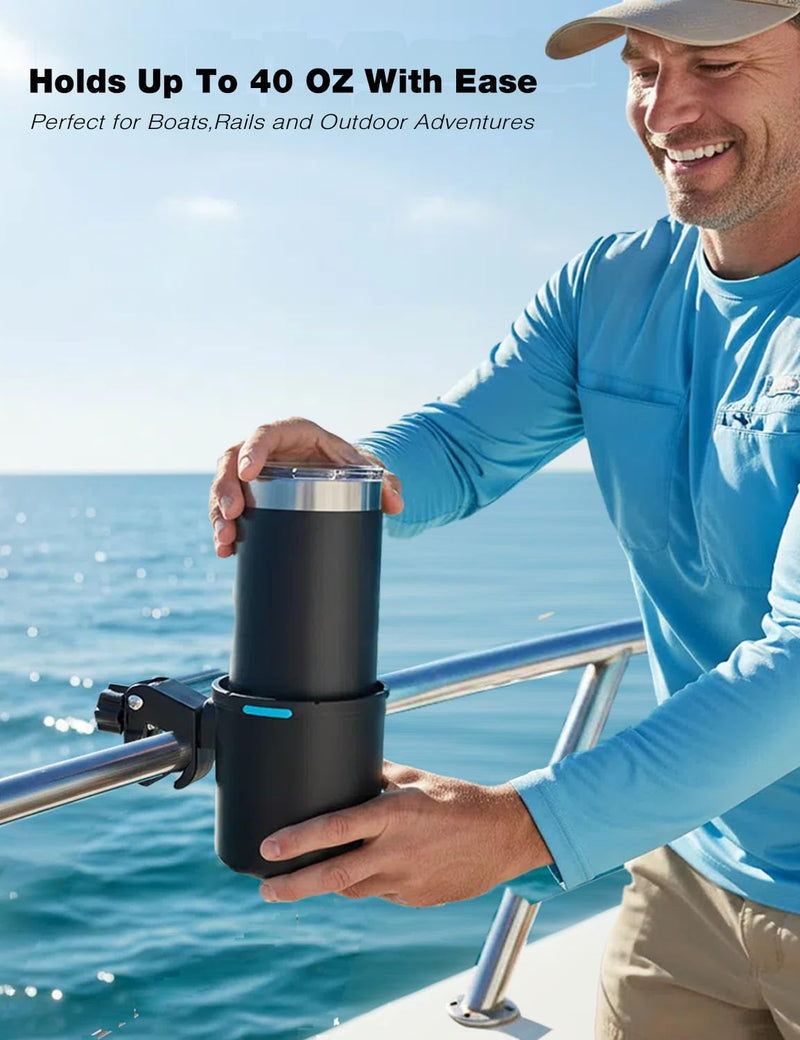 Marine Boat Rail Cup Holder,No-Drill Tool-Free Install,Holds 30-40oz Tumblers,Install On Bimini Top Conver Rail Or Pole, Gift for Pontoon, PWC, Jet Ski Pack of 2