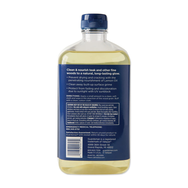 Guardsman Revitalizing Lemon Oil | Teak Oil Protects and Cleans Outdoor and Indoor Wood Furniture, Lemon Scent, 16 Fluid Ounces 1