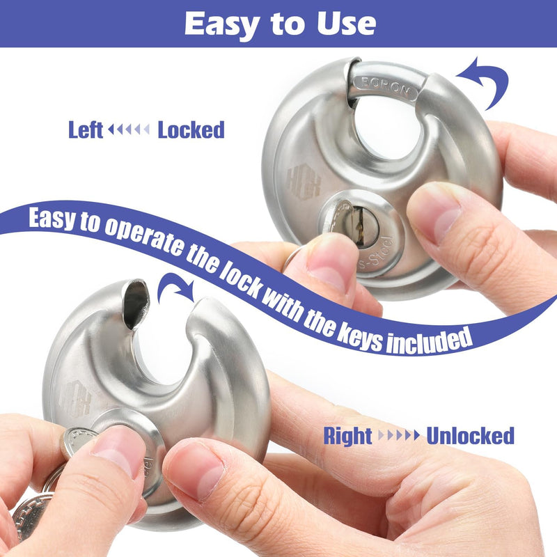 Heavy Duty Padlock with Key – 70mm Stainless Steel Commercial Discus Keyed Lock, High Security, 4 Pack