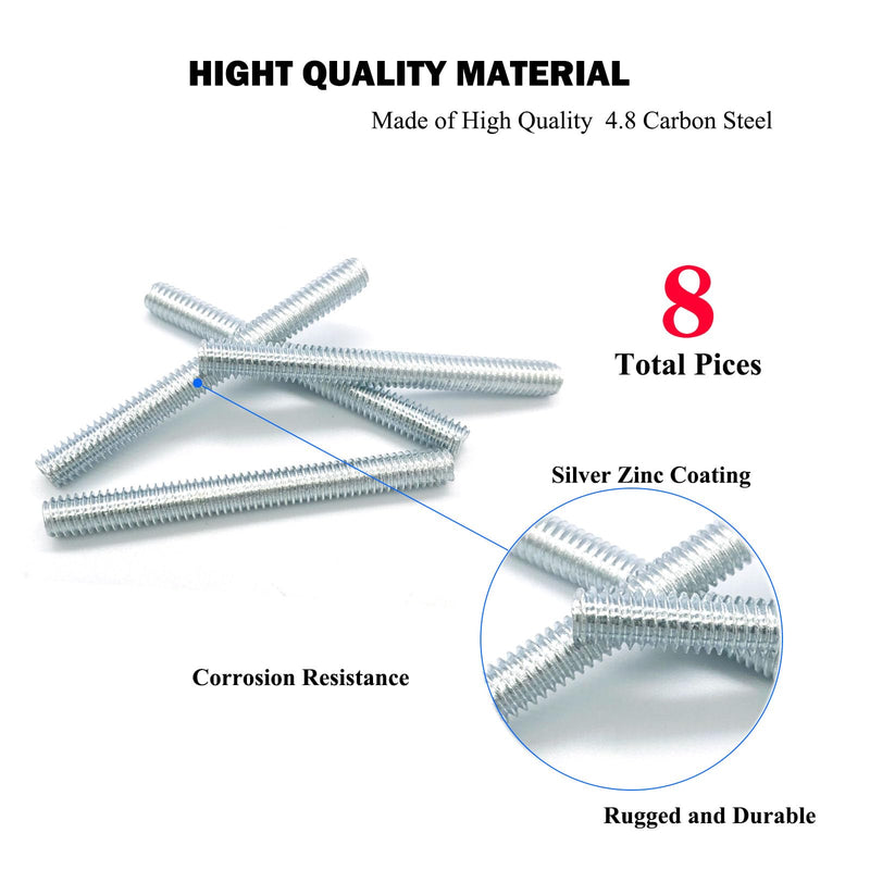 8pcs Silver Zinc Fully All Threaded Rod Carbon Steel Long Thread Screw 5/16x3" for Furniture Garden Railing Mounting Assembly Fastening Steel Frame Connection Full Thread Rod for Furniture Silver-Zinc 5/16x3 Inch-8P