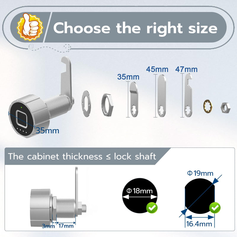 Pothunder Fingerprint Lock, Biometric Cabinet Lock Set - 0.75" (20mm), Bluetooth Access, Digital Keyless for Metal Storage 20 mm