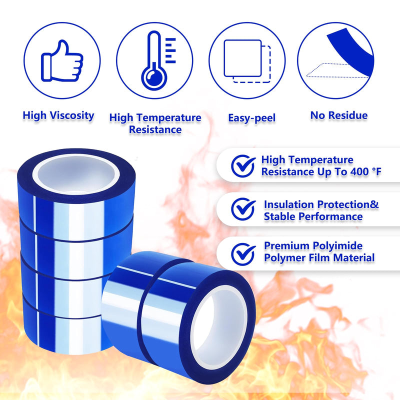 6 Rolls 20mm x16m(52ft) Blue Heat Resistant Tape，Heat Transfer Tape for Heat Sublimation Press Vinyl，and Fixing of Electronic Parts During Processing，No Residue 6Rolls